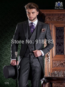 Wedding Suit - Italian Men Tailcoat Gray Black White Wedding Suits