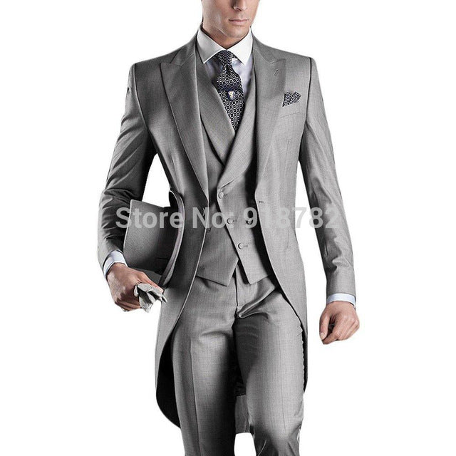 Wedding Suit - Italian Men Tailcoat Gray Black White Wedding Suits