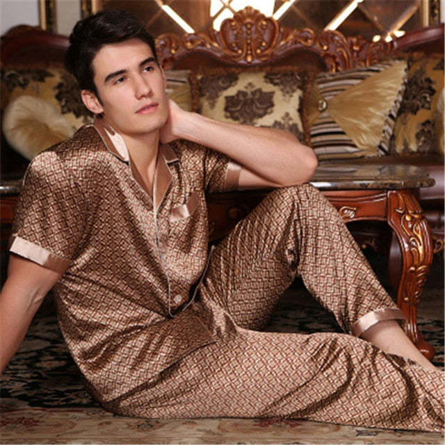 Male Spring Summer Short Sleeve Silk Pajama