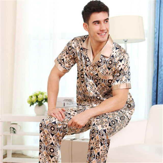 Male Spring Summer Short Sleeve Silk Pajama