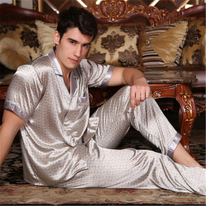 Male Spring Summer Short Sleeve Silk Pajama