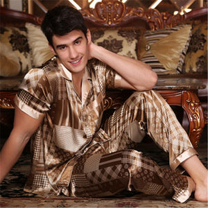 Male Spring Summer Short Sleeve Silk Pajama