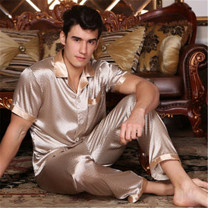 Male Spring Summer Short Sleeve Silk Pajama