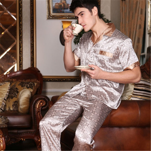 Male Spring Summer Short Sleeve Silk Pajama