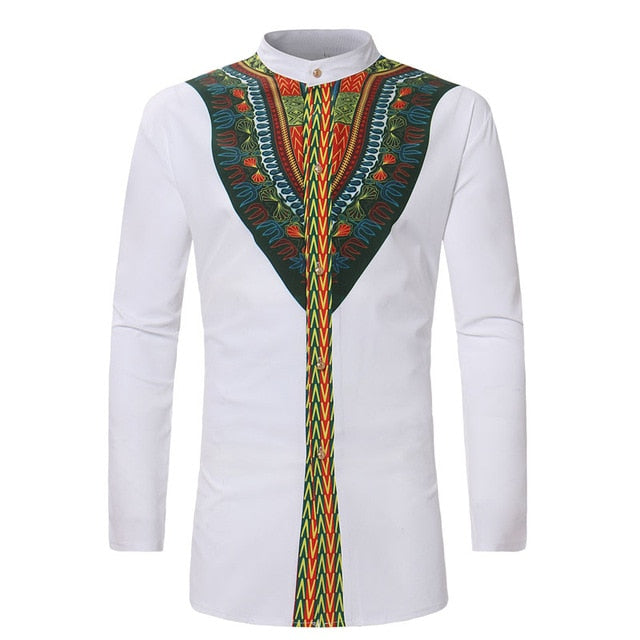 Mens Hipster African Print Dashiki Dress Shirt