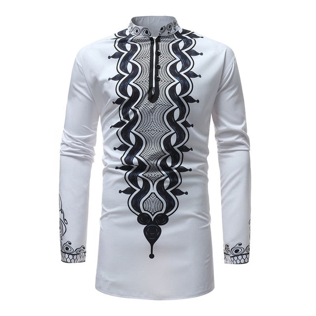 Mens Hipster African Print Dashiki Dress Shirt