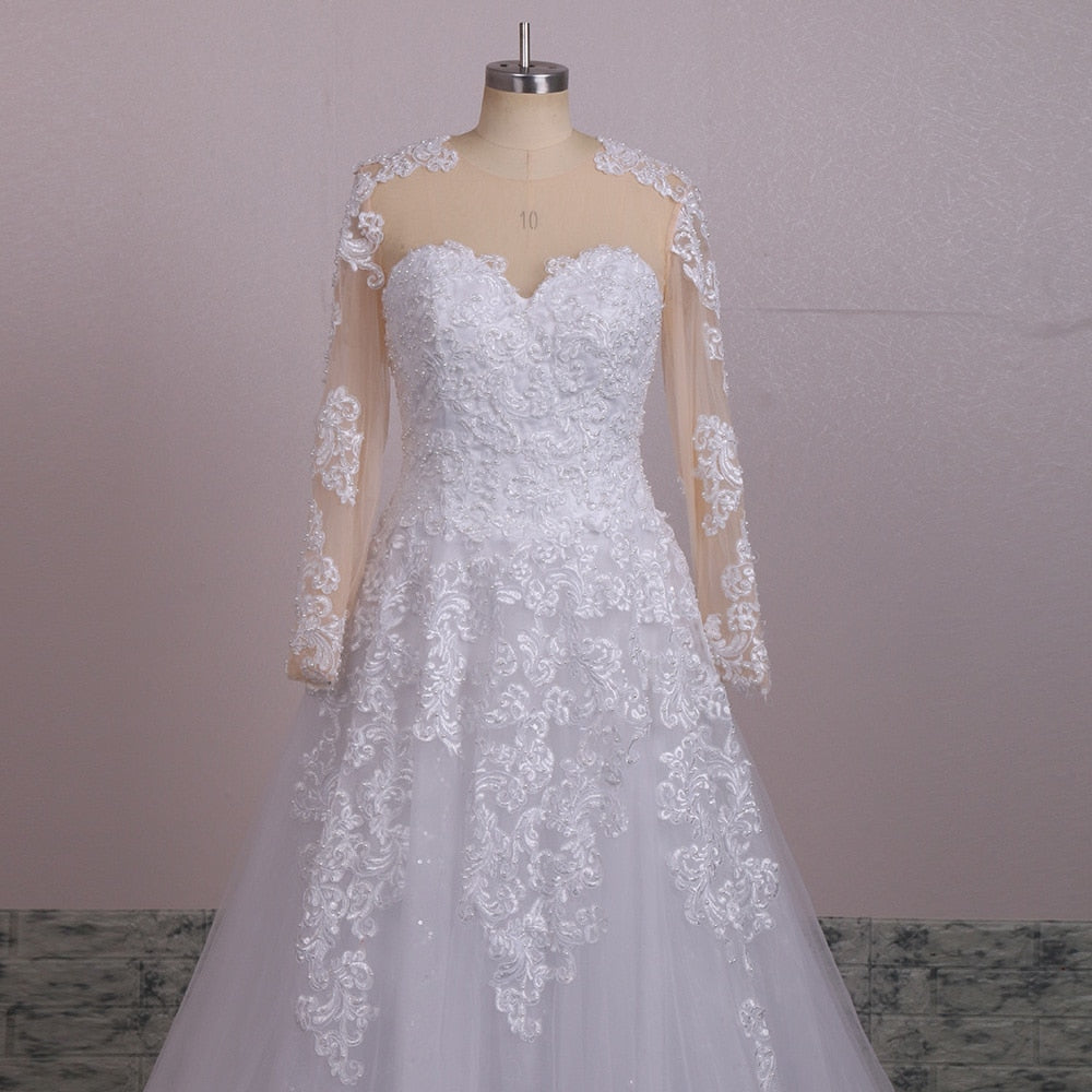 A-line Beautiful Long Sleeve Wedding Dress