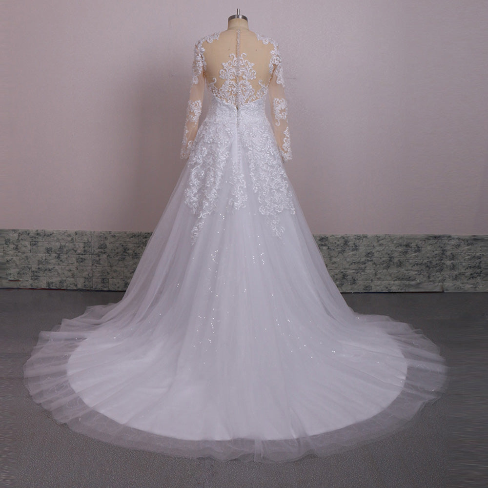 A-line Beautiful Long Sleeve Wedding Dress