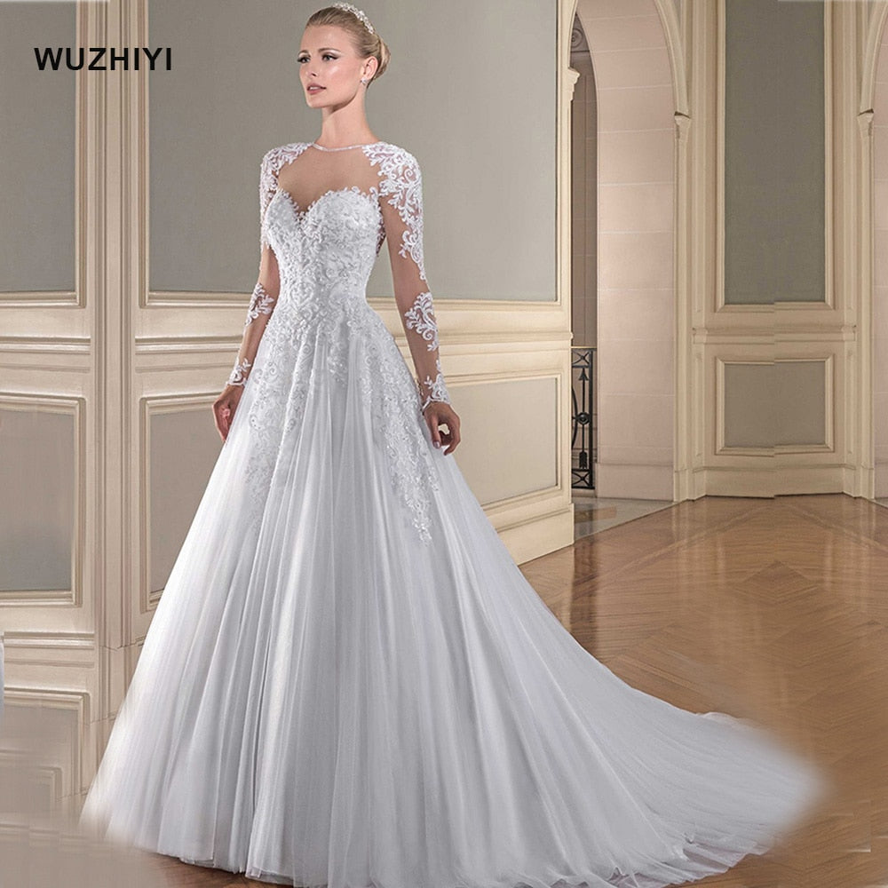 A-line Beautiful Long Sleeve Wedding Dress