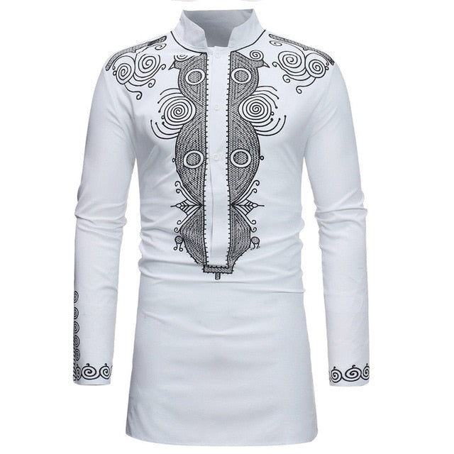 Mens Hipster African Print Dashiki Dress Shirt