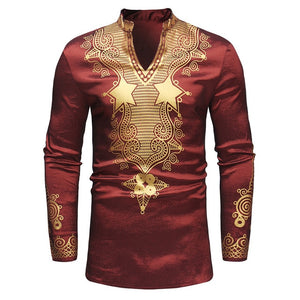 Mens Hipster African Print Dashiki Dress Shirt