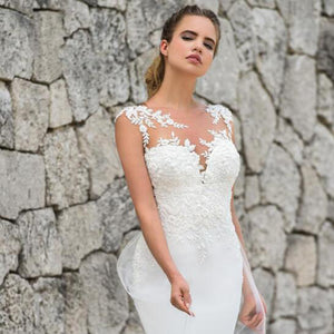 Wedding Dress - Appliques Lace Custom Made Bridal  Wedding Dress