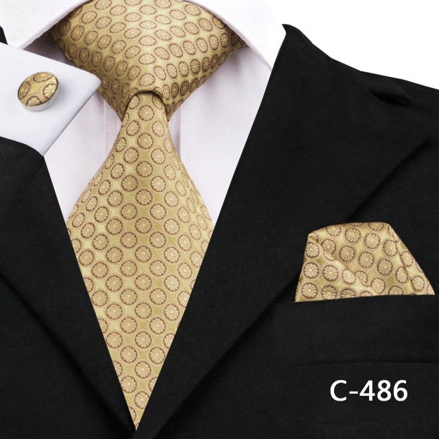 Jacquard Silk Ties Pocket Square Cufflinks