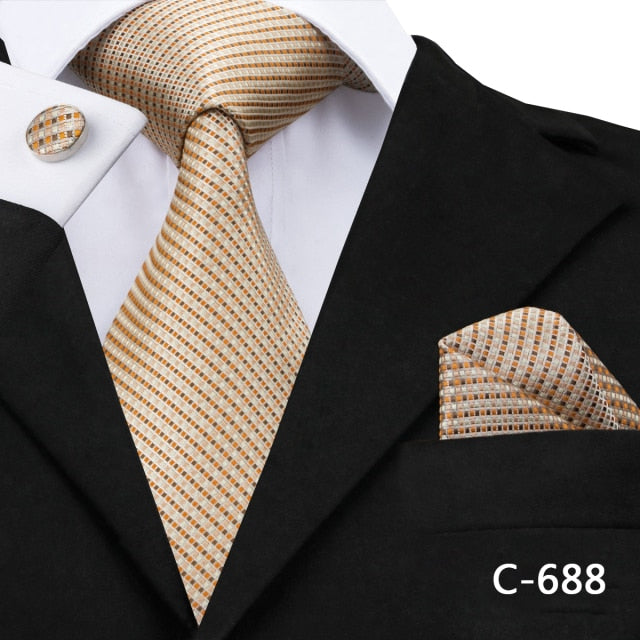 Jacquard Silk Ties Pocket Square Cufflinks