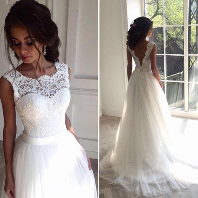 White Lace Appliques Backless Dress