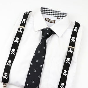 Mens Music Piano Printed Suspenders Tie Bowtie Set