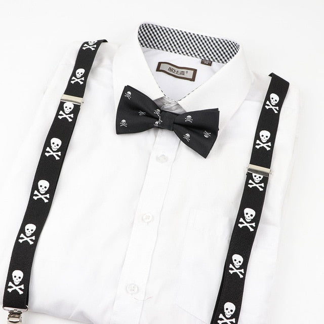 Mens Music Piano Printed Suspenders Tie Bowtie Set