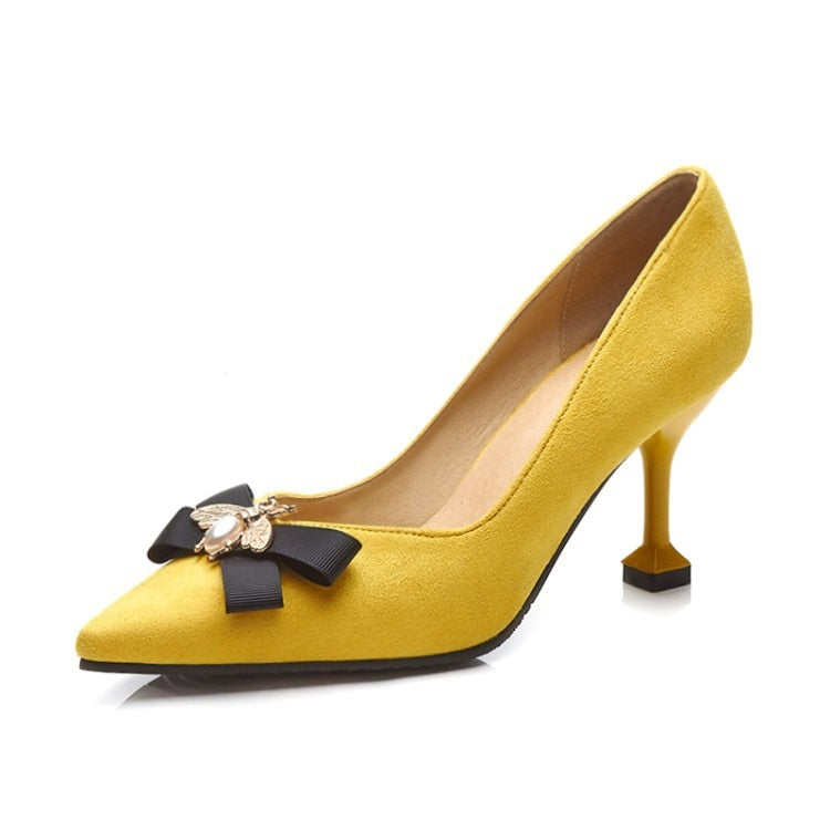 Yellow Black Stiletto Women Shoes