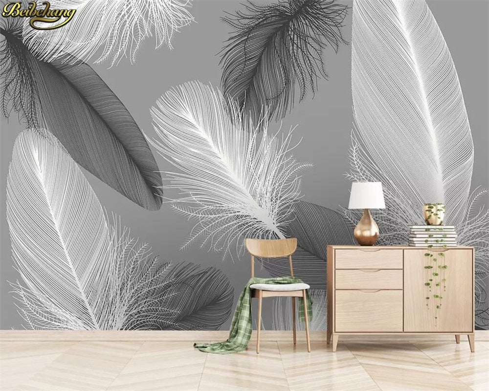 Wallpaper - 3d Mural Modern Nordic Feather Background Wall Paper