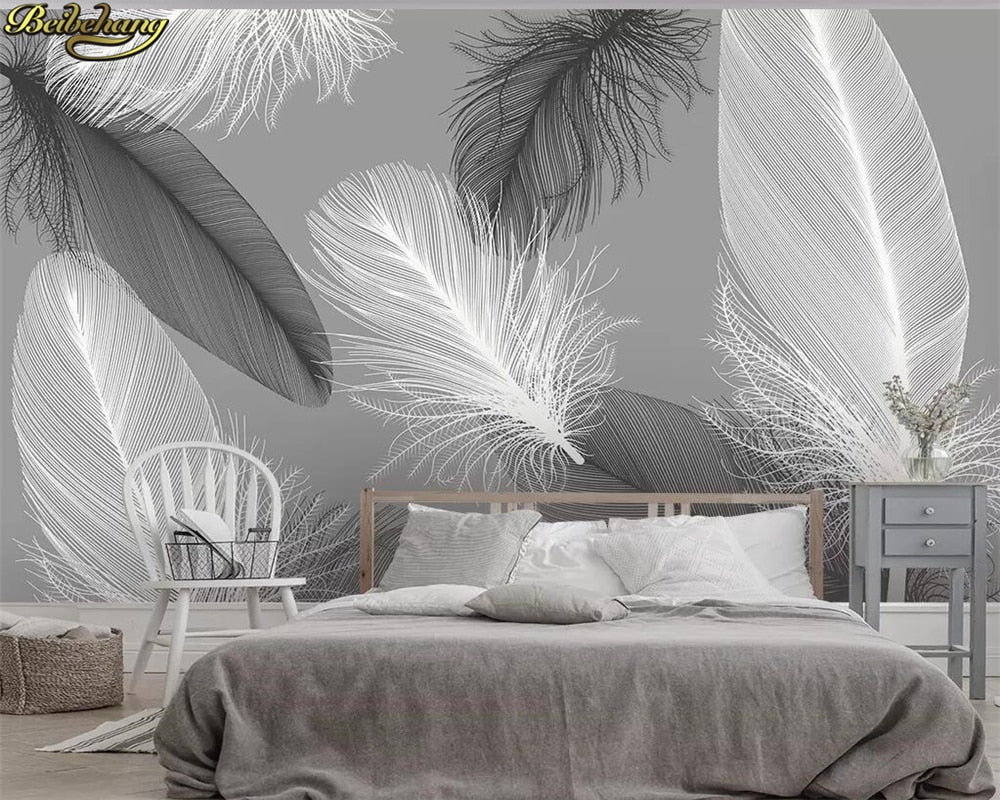 Wallpaper - 3d Mural Modern Nordic Feather Background Wall Paper