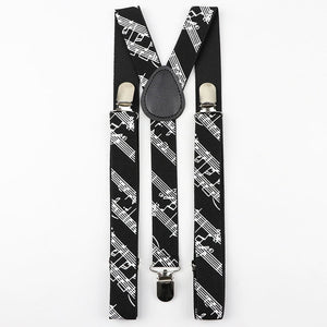 Mens Music Piano Printed Suspenders Tie Bowtie Set