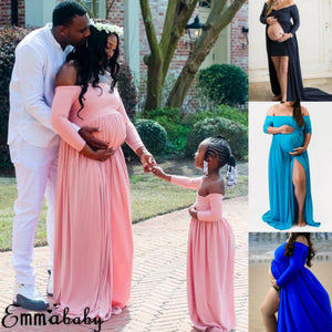 Maternity-child Matching Dress  V-neck Off-shoulder Women Maxi Dress Gown Mother Daughter