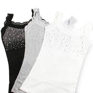 Girl Women's Rhinestone Sequin Lace Tank Top