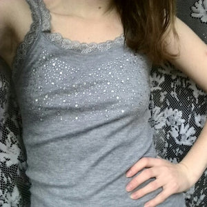 Girl Women's Rhinestone Sequin Lace Tank Top