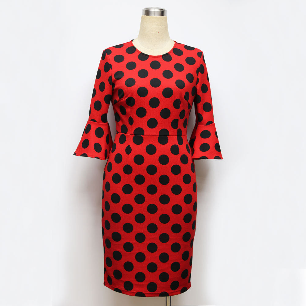 Long Flared Sleeve Polka Dot Dress