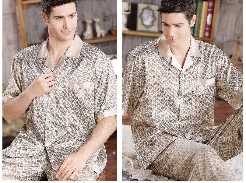 Summer Mens Satin Silk Pajama Set