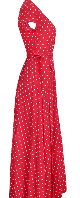 V-Neck Dot Long Dress