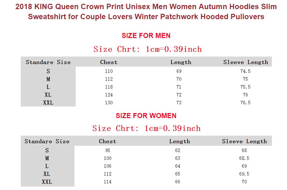 KING Queen Crown Print Unisex Men Women Autumn Hoodies