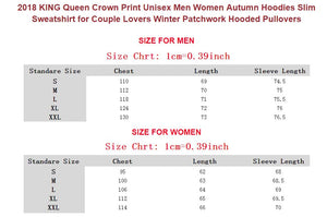 KING Queen Crown Print Unisex Men Women Autumn Hoodies