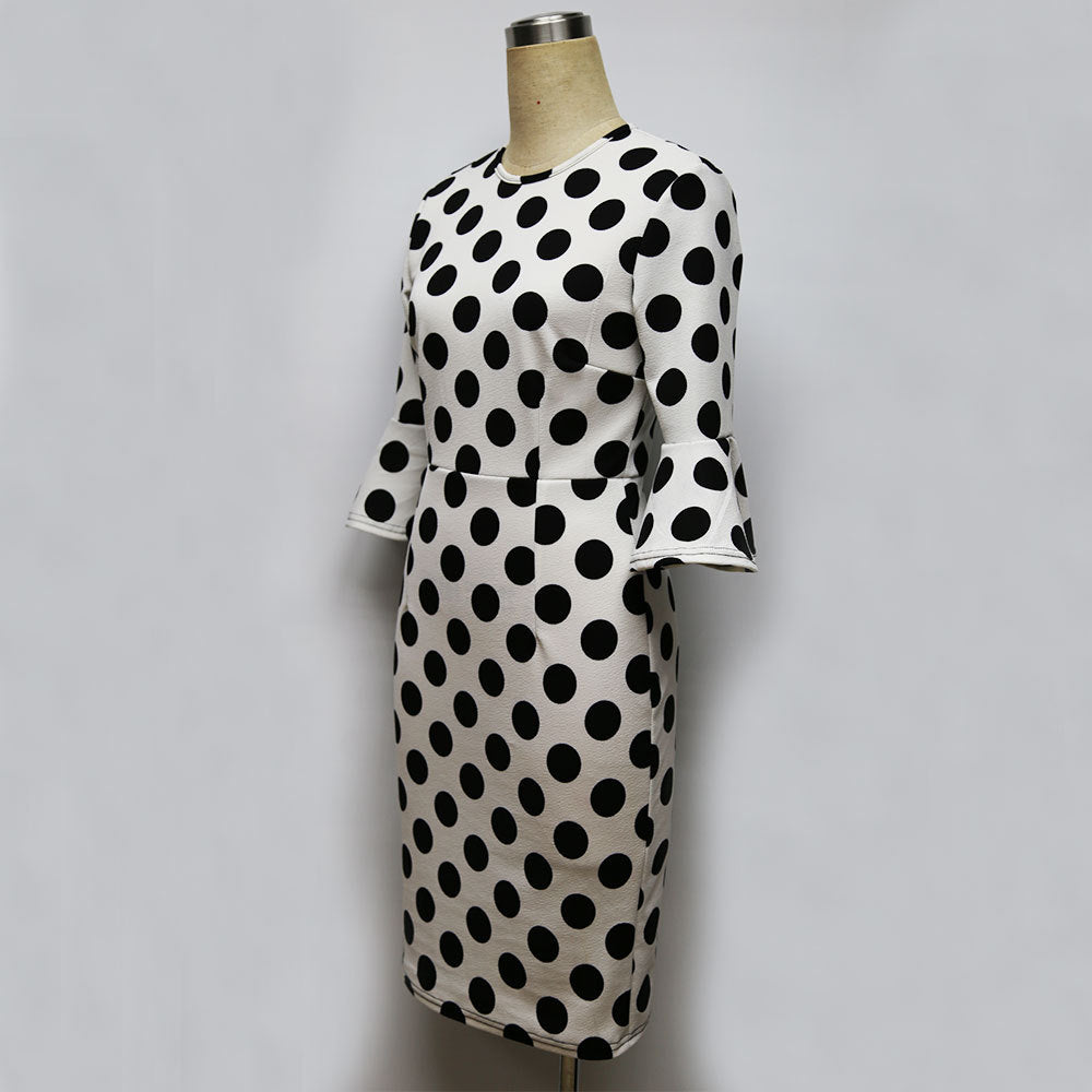 Long Flared Sleeve Polka Dot Dress