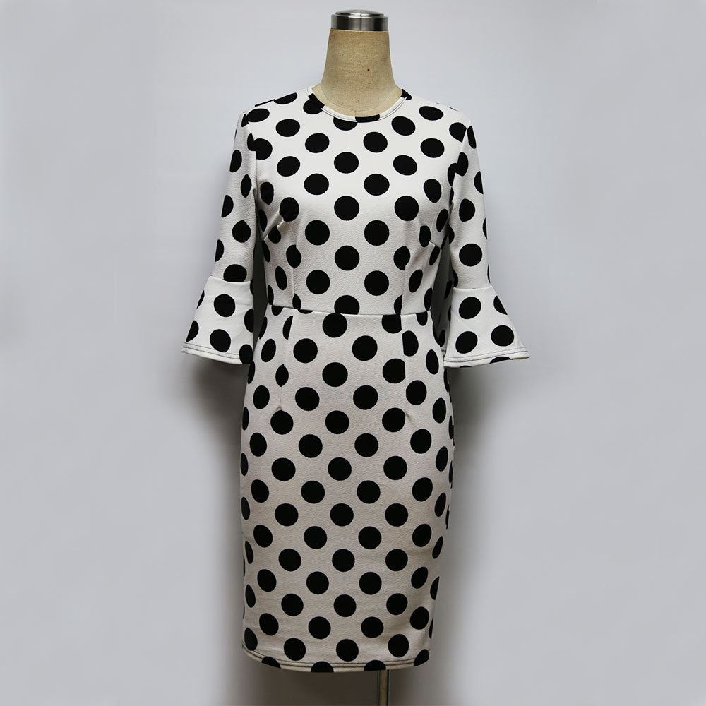 Long Flared Sleeve Polka Dot Dress