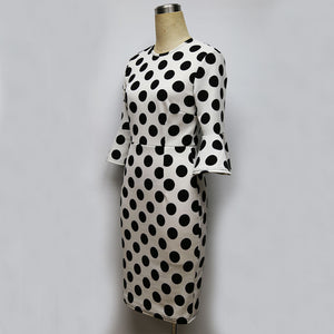 Long Flared Sleeve Polka Dot Dress