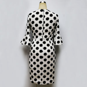 Long Flared Sleeve Polka Dot Dress